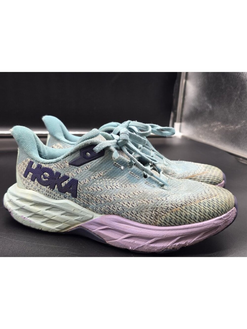 HOKA Speedgoat 5 Shoes Kids Size 3.5 Blue Mesh Trail Running Sneakers Damage